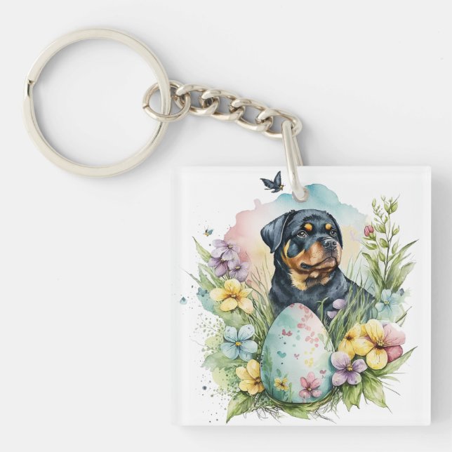 Porte-clefs Chien Rottweiler Oeuf de Pâques, Joyeux Rottweiler (Devant)