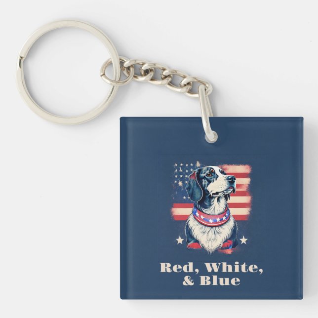 Porte-clefs Chien Rouge, Blanc et Bleu (Devant)