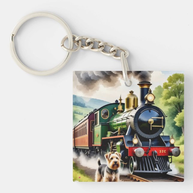 Porte-clefs Chien saluant un train à vapeur (Devant)