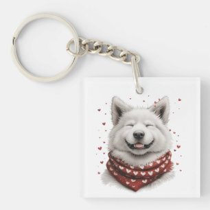 Porte-clefs Chien Samoyède de la Saint-Valentin