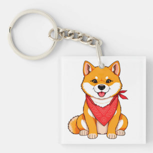 Porte-clefs Chien Shiba Inu de dessin animé mignon avec bandan