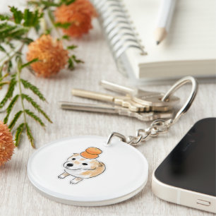 Porte-clefs Chien Shiba mignon avec des mandarines sur la tête