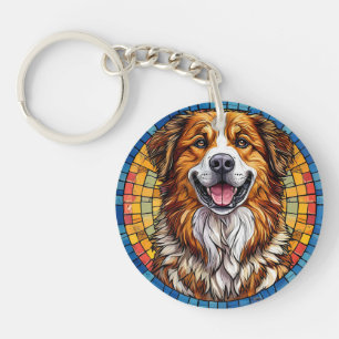 Porte-clefs Chien souriant sur fond mosaïque