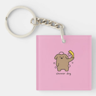 Porte-clefs Chien sous la douche Brun Caniche Moment du bain K