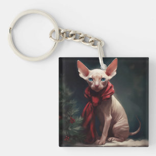 Porte-clefs Chien Sphynx dans la neige de Noël