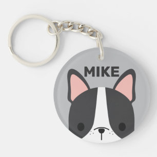 Porte-clefs Chien-taureau français mignon avec nom personnalis