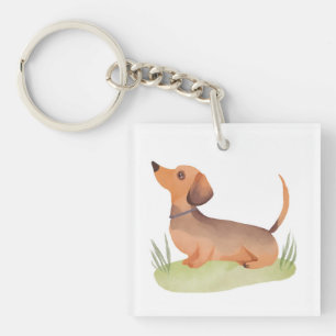Porte-clefs Chien teckel   Aquarelle de chien mignon