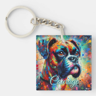 Porte-clefs Chien Turquoise Bleu Chien de la boîte d'art pop c