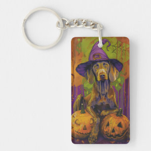 Porte-clefs Chien Weimaraner effrayant Halloween Sorcière et C