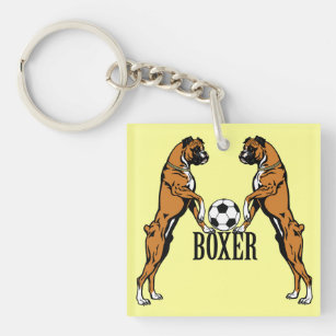 Porte-clefs chiens boxeurs avec balle de football