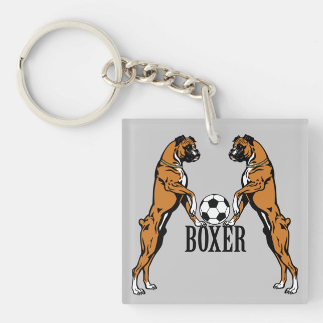 Porte-clefs chiens boxeurs avec balle de football (Devant)