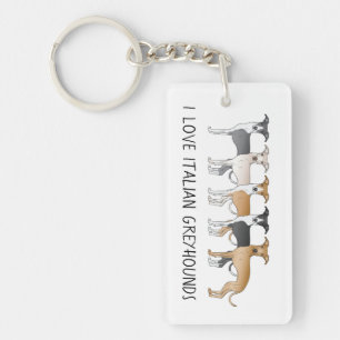 Porte-clefs Chiens de dessin animé Lévrier italien avec texte