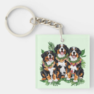 Porte-clefs Chiens de montagne bernois hawaïens Lei de fleurs