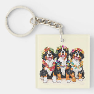 Porte-clefs Chiens de montagne bernois hawaïens Lei de fleurs