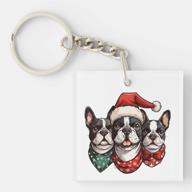 Porte-clefs Chiens de Noël Boston Terrier (Devant)