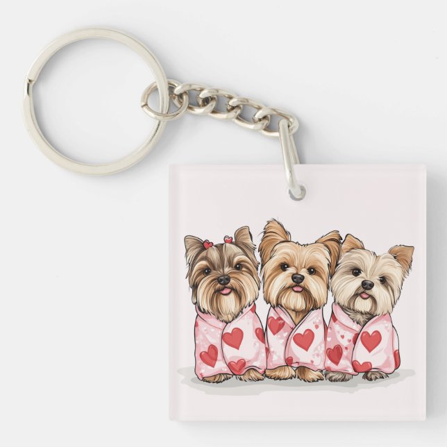 Porte-clefs Chiens du Yorkshire Terrier de Valentines Day (Devant)