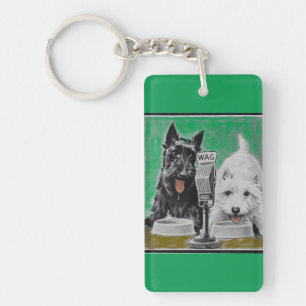 Porte-clefs Chiens écossais Blackie et Whitie à la radio