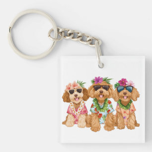 Porte-clefs Chiens Goldendoodle Hawaïens Lei de Fleurs