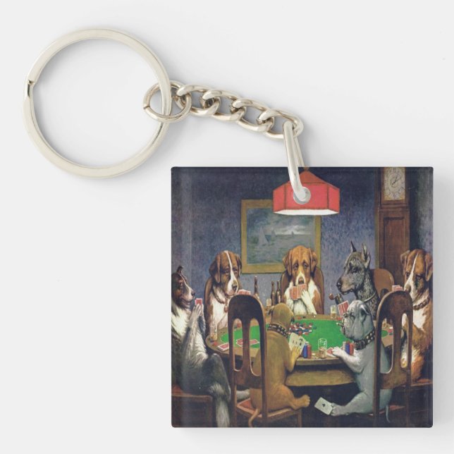 Porte-clefs Chiens Jouer Poker Porte - clé Acrylique Personnal (Devant)