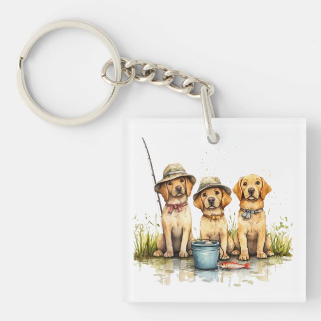 Porte-clefs Chiens Labrador Retriever à la pêche (Devant)
