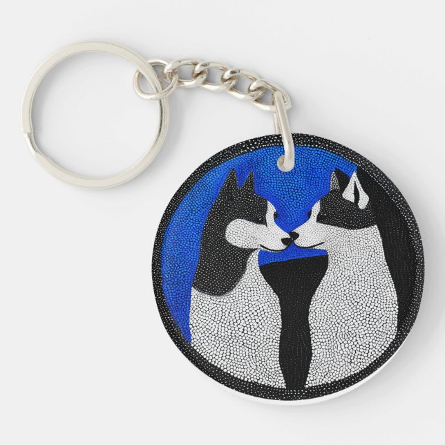 Porte-clefs Chiens noirs et blancs (Devant)