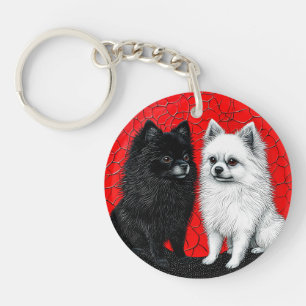 Porte-clefs Chiens Poméranie noir et blanc