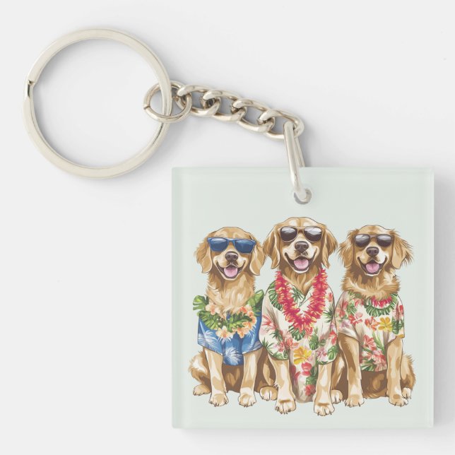 Porte-clefs Chiens Retriever Doré Hawaïen Fleur Lei (Devant)