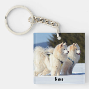 Porte-clefs Chiens Samoyed personnalisés dans la neige