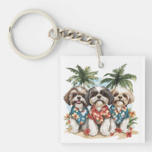 Porte-clefs Chiens Shih Tzu portant des chemises hawaïennes