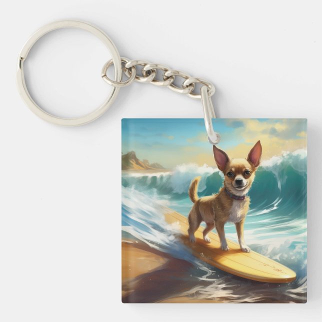 Porte-clefs Chihuahua Beach Surf Peinture (Devant)