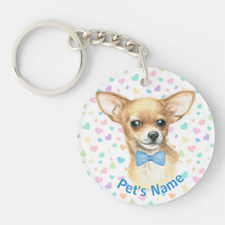 Porte-clefs Chihuahua Blue Bowtie Porte - clé personnalisé