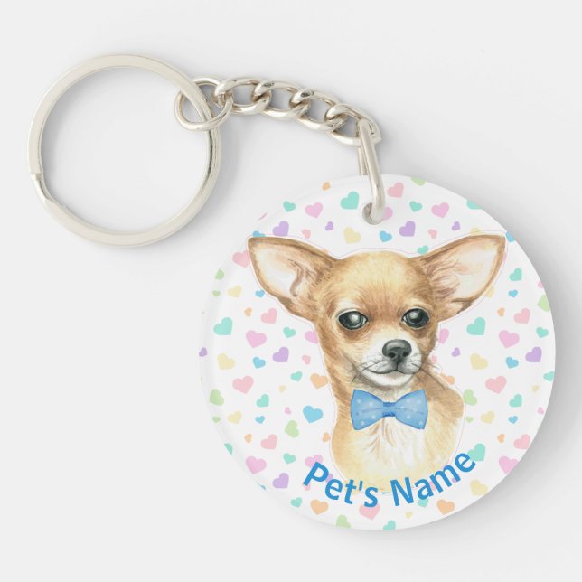 Porte-clefs Chihuahua Blue Bowtie Porte - clé personnalisé (Devant)