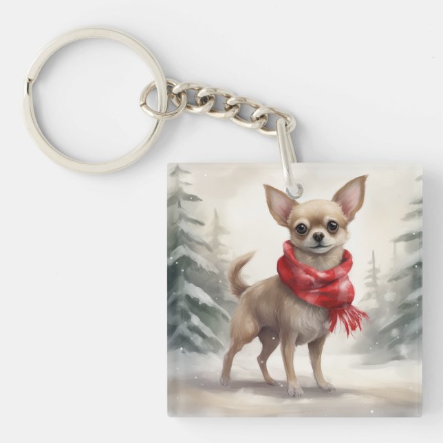 Porte-clefs Chihuahua Chien dans Noël de neige (Devant)