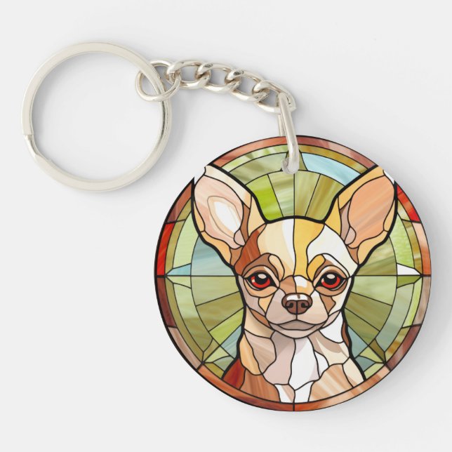 Porte-clefs Chihuahua Chig en verre doux (Devant)