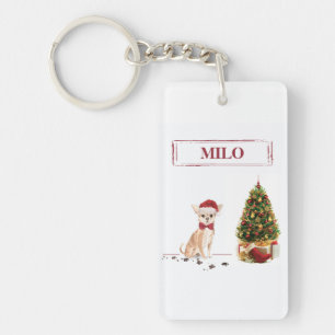 Porte-clefs Chihuahua Funny Chien de Noël avec arbre