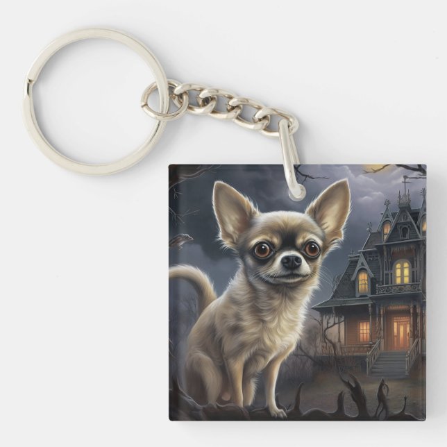 Porte-clefs chihuahua Halloween effroi (Devant)