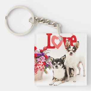 Porte-clefs Chihuahua's, Fleurs et Amour