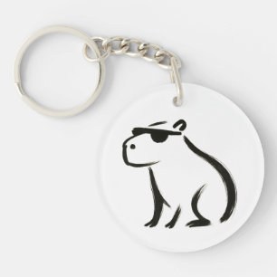 Porte-clefs Chill Capybara - Conception de pinceau d'encre sur