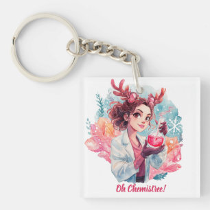 Porte-clefs Chimiste Fêtarde Fille Aquarelle Art Scientifique