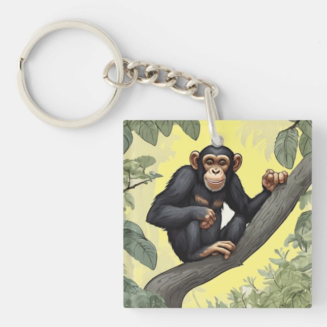Porte-clefs Chimpanzé mignon sur la branche accueille (Devant)