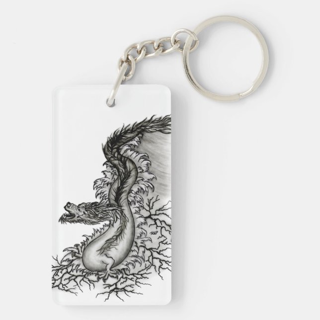 Porte-clefs Chine Dragon, noir et blanc Design en Tattoostyl (Dos)
