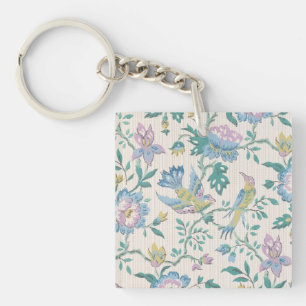 Porte-clefs Chinoiserie Vintage Oiseaux Motif Floral Pastel