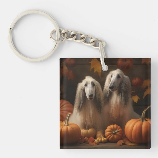 Porte-clefs chiot Afghan Hound Délice d'Automne Citrouille (Devant)