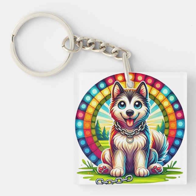 Porte-clefs Chiot animé mignon avec collier (Devant)