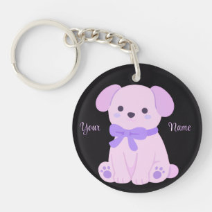 Porte-clefs Chiot avec un nœud papillon violet Mignon Kawaii N