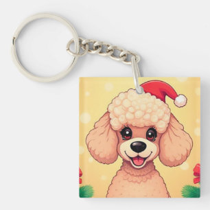 Porte-clefs Chiot Caniche Mignon dans une Scène de Noël avec d