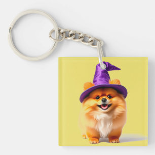 Porte-clefs Chiot Pomeranian Adorable Portant un Chapeau de So