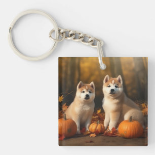 Porte-clefs Chiots Akita Automne Délice Citrouille
