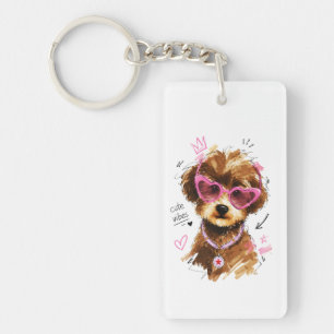 Porte-clefs Chiots Caniches Vibrations Mignonnes avec Lunettes