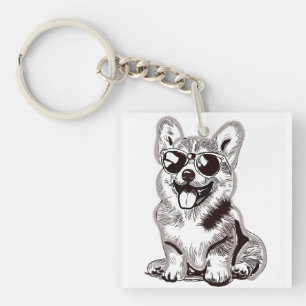 Porte-clefs Chiots Corgi personnalisés avec lunettes de soleil